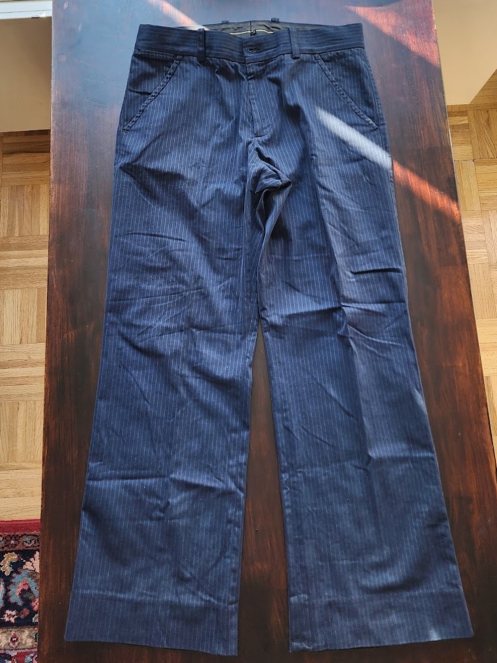 Vintage Theory Black Pinstripe Pants Men's 33x30 Wide Leg USA Made Cotton Blend